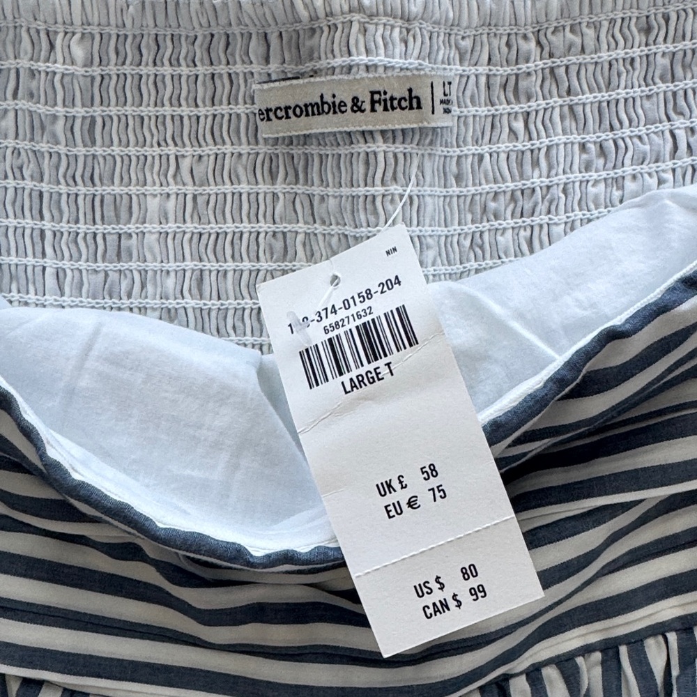 Abercrombie & Fitch Strapless Blue and White Striped Mini Dress - Picture 8 of 9